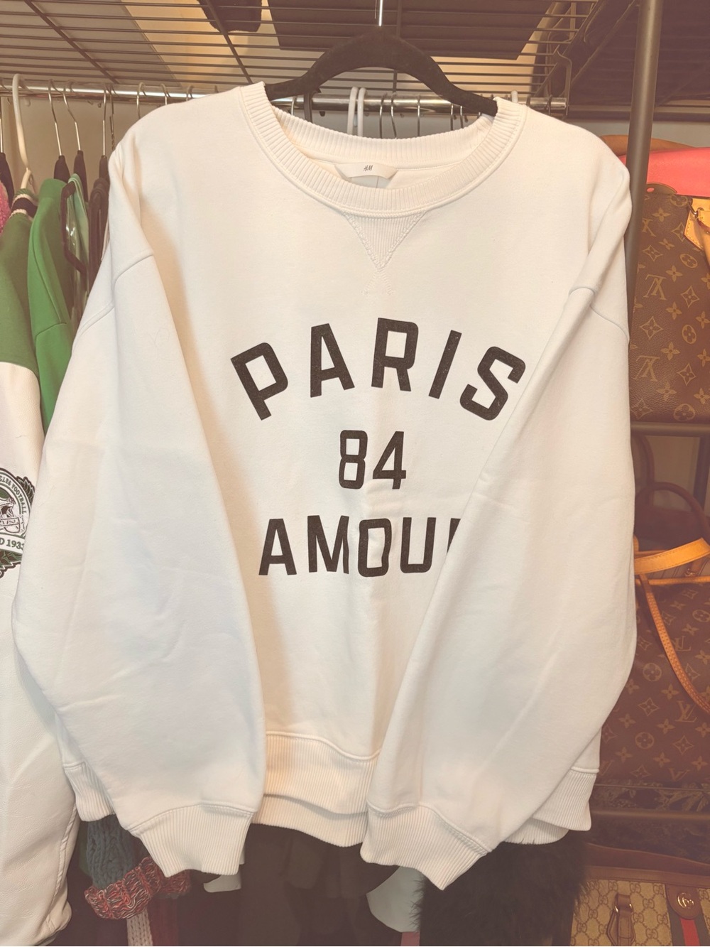 H&M White Crewneck Sweatshirt with Black 'PARIS 84 AMOUR' Graphic